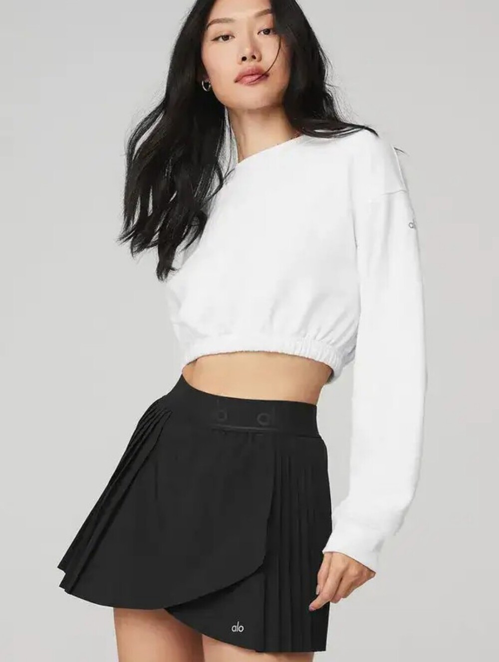 ALO YOGA Devotion Crewneck Pullover Sweatshirt In White Cozy Cropped Size Small